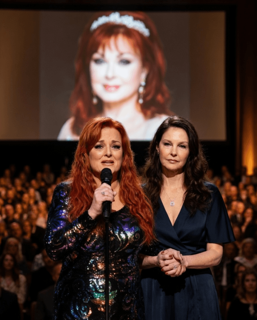 HER MOTHER DIED ON A SATURDAY. SHE WAS EXPECTED ON STAGE BY SUNDAY. 11,000 PEOPLE WATCHED HER SING THE FIRST NOTE ALONE FOR THE FIRST TIME IN HER LIFE. Nobody thought she’d show up. Naomi Judd — one half of the most iconic mother-daughter duo in country music history — took her own life on April 30, 2022. She was 76. The very next day, The Judds were scheduled to be inducted into the Country Music Hall of Fame. Wynonna walked out onto that stage with no rehearsal, no script, and no mother beside her. She stood at the microphone for eleven seconds before any sound came out. When it did, it wasn’t a speech. It was a whisper: “I’m gonna make this brief, ’cause my heart’s broken — and I feel so blessed.” Ashley stood behind her, gripping her sister’s hand so tightly her knuckles turned white. The 11,000 people in that room didn’t applaud. They just held their breath and let two daughters break in front of them. What Wynonna said backstage after the cameras stopped rolling has never been made public. 1 image 491