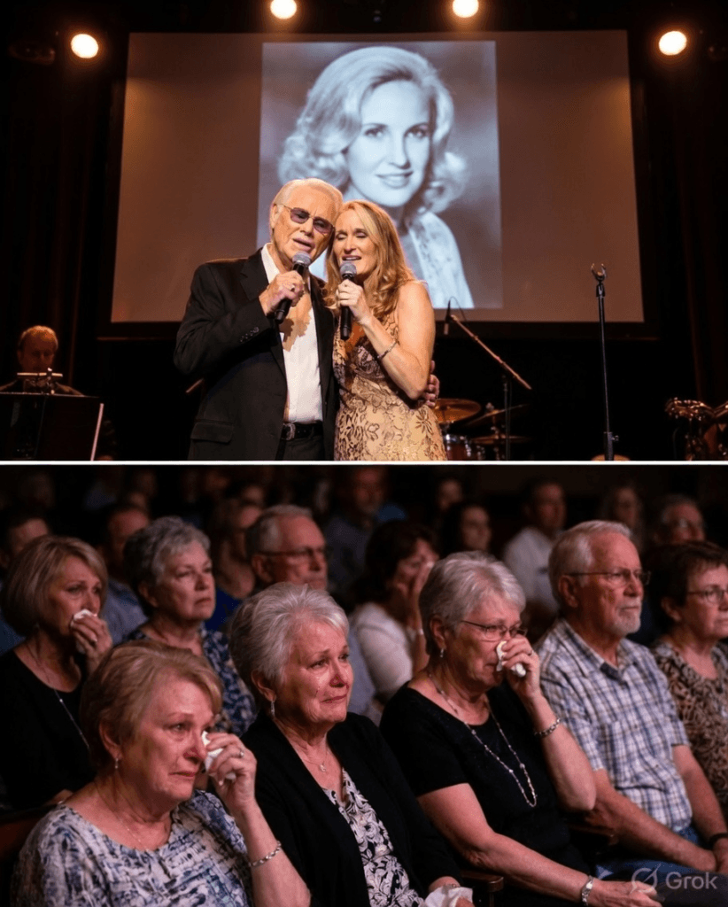 “IN 1976, THEY SANG ‘GOLDEN RING.’ IN 1998, HALF OF IT WENT SILENT.” In 1976, George Jones and Tammy Wynette sang Golden Ring like it was just another hit. But after Tammy Wynette passed away in 1998, George Jones once said the song lost half its soul. He kept singing it anyway. Slower. Softer. Like he was talking to someone only he could see. Then one night in Nashville, Georgette Jones walked out wearing her mother’s shimmering dress. The lights caught the fabric. The crowd went quiet. When she reached the chorus, her voice trembled just enough to hurt. George Jones didn’t look at the audience. He looked at her. Backstage, no speeches. Just a worn silver ring pressed into her palm. And for a second, love didn’t feel broken. It felt unfinished. 1 image 683