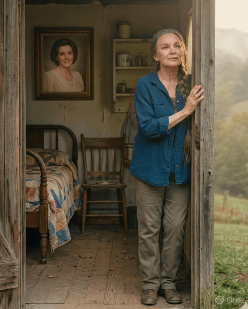 THEY HADN’T SUNG TOGETHER IN OVER 15 YEARS. WHEN CRYSTAL FINALLY SANG AGAIN, SHE WAS STANDING IN THE DOORWAY OF A ONE-ROOM CABIN. Nobody planned this. Crystal Gayle hadn’t performed with her older sister Loretta Lynn in well over a decade. After Loretta passed in October 2022 at age 90, Crystal quietly disappeared from the spotlight. But one autumn morning, she drove alone to Butcher Hollow, Kentucky — the coal mining town where they both grew up dirt poor. She stood in the doorway of their childhood cabin, closed her eyes, and began singing “Coal Miner’s Daughter.” Her voice broke before she finished the first verse. No cameras. No audience. Just the hollow wind carrying every note across the hills where Loretta once played barefoot. What Crystal left tucked inside the cabin door before driving away silently was something no one expected. 1 image 699